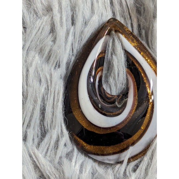 Art Glass Oval Shaped Pendant Choker Brown White Jewelry Artisan Murano Style - Picture 4 of 7